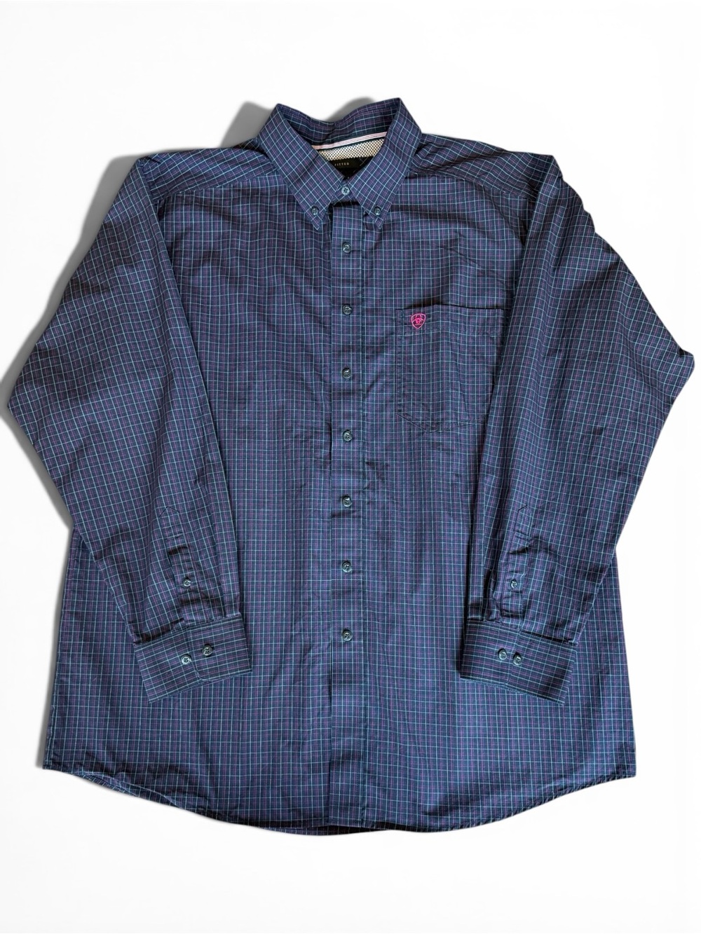 Ariat Mens Black/Pink Plaid Button-Down Shirt